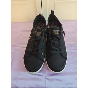 Skechers BOBS B Extra Cute 2Cute4U Frayed Canvas Slip‑On Sneakers Sz 9
